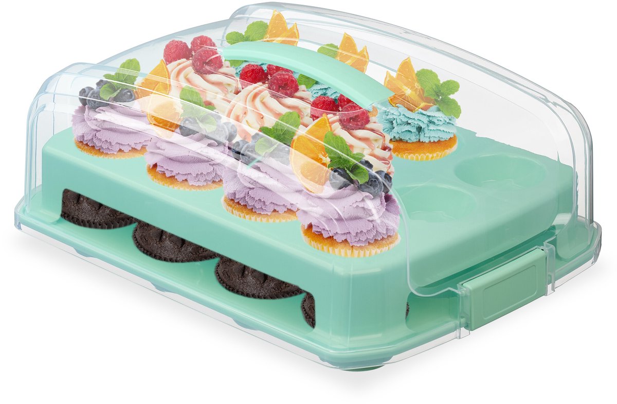 cucpake doos - voor 24 stuks - 2 laags - met handgreep - turquoise