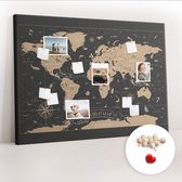 Tulup Prikbord - Vintage wereldkaart Memobord Van Kurk - 140 cm x 100 cm - Grijs Prikbord - Houten Pinnen - Kurk Prikbord - Kurkbord Slaapkamer - Kurk Bedrukken - Minimalistisch Kurkbord - Memo Kurkbord