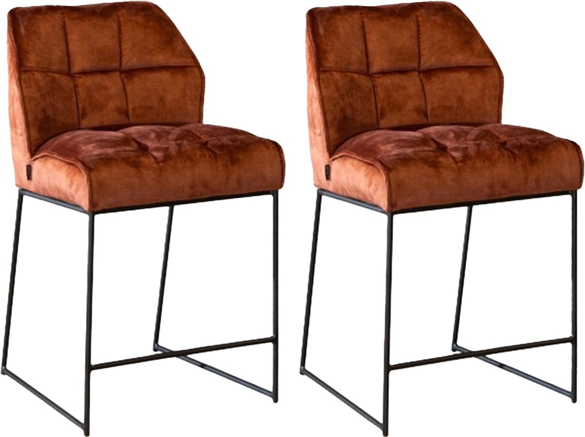 Bronx71 Velvet barkruk Janna koper 70 cm - Barkrukken set van 2 - barstoel