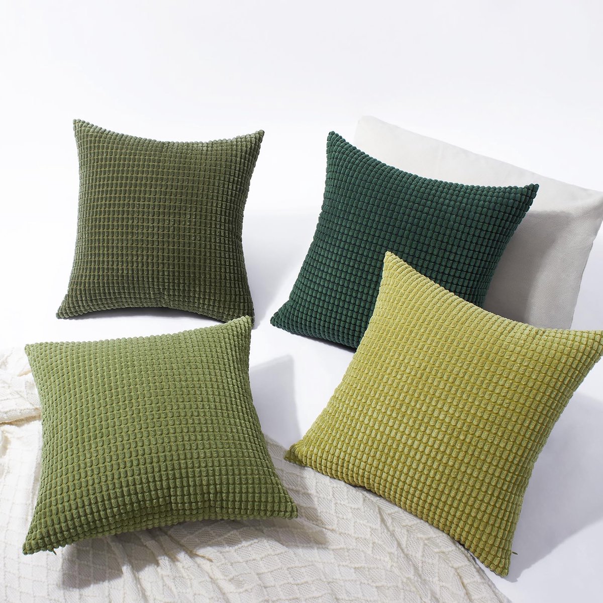 Ibenzoa Zachte Corduroy Kussensloop Set - 4 Stuks, Donkergroen, 50x50cm