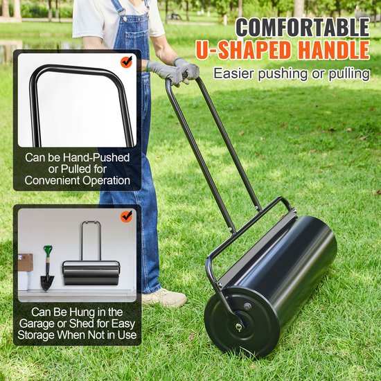 17 Gallon Gazonroller, met Zand/Water Gevulde Tuinroller, Stalen Gazonroller met Licht Draaibare Plug En U-Vormige Ergonomische Handgreep voor Gazon, Tuin, Boerderij, Park, Zwart van Merkloos	 — afbeelding 3