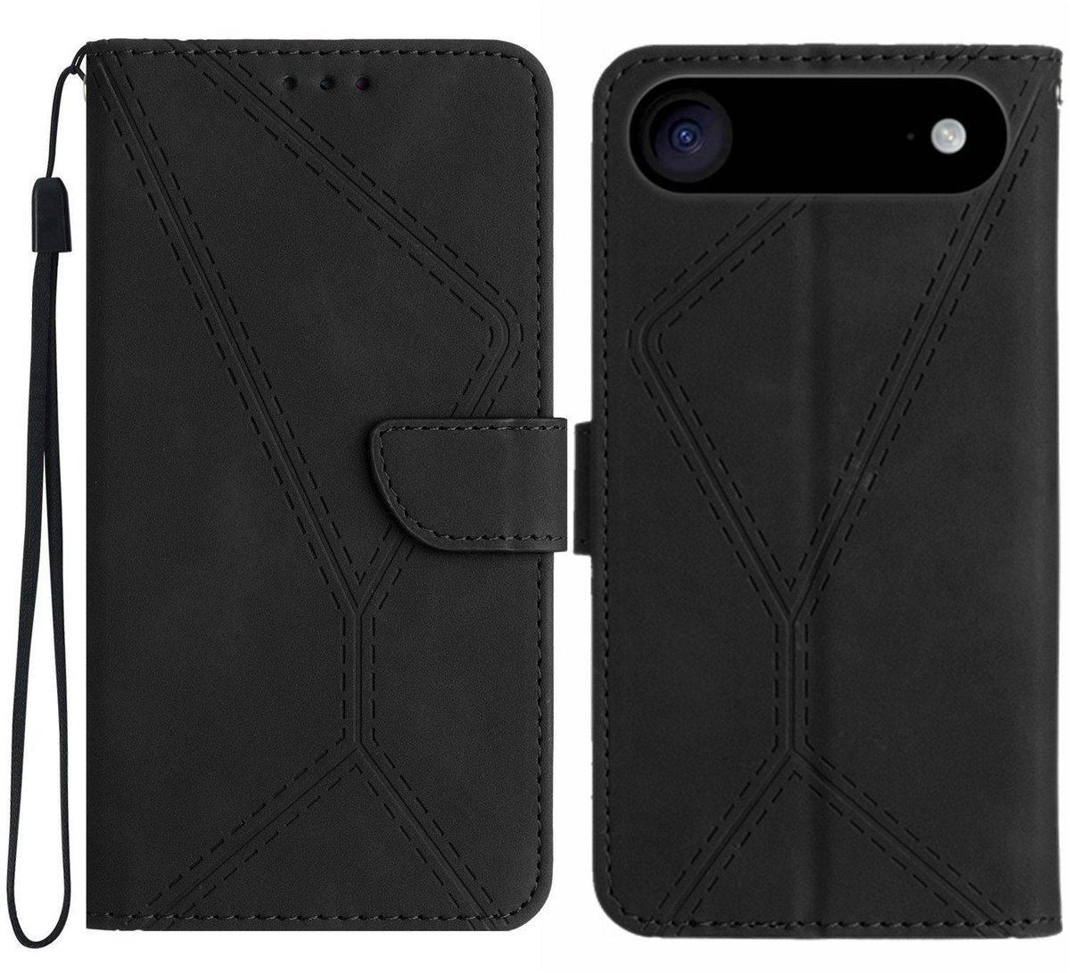 Mobigear Telefoonhoesje geschikt voor Apple iPhone Air Hoesje | Mobigear Stitch Bookcase Portemonnee | Pasjeshouder voor 3 Pasjes | Telefoonhoesje voor Pinpas / OV Kaart / Rijbewijs - Zwart