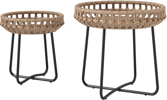 Outsunny-Rattan-Beistelltisch-Stahl, PE-Rattan-Ø56 x 55H cm-Braun