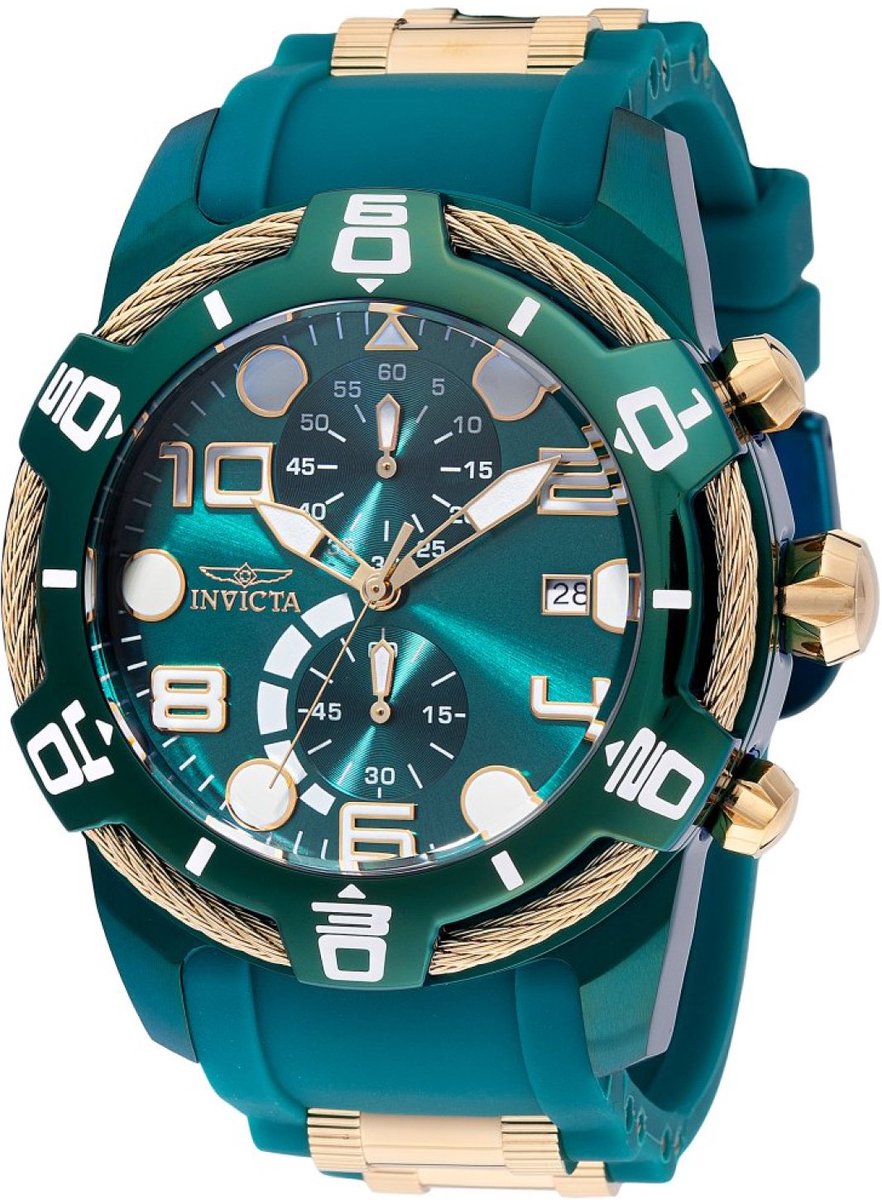 Invicta Bolt 40723 Heren Horloge - Waterdicht - Analoog - Quartz Uurwerk - Roestvrij Staal met groene Wijzerplaat - 50mm