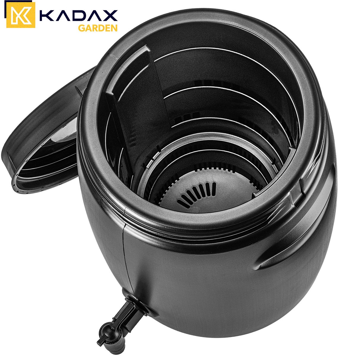 KADAX Fût Pour Fabrication D'Engrais Organique 25L Noir - Réservoir Composteur Plastique Robuste Avec Robinet