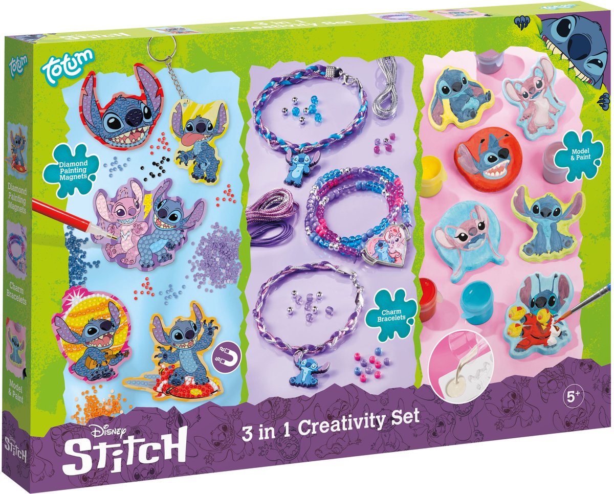 Disney Stitch Mega Knutselpakket voor Kinderen – Totum Creatieve Set – Diamond Painting, Gips Gieten, Armbandjes Maken, Sticker Set en Designer Doeboek – 6-in-1 Knutseldoos — afbeelding 5