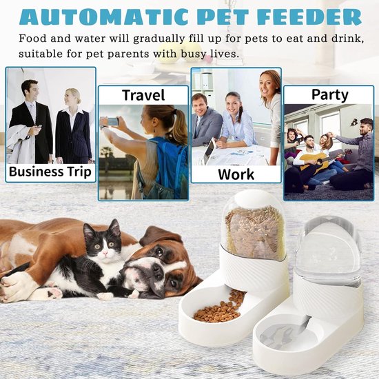 Automatic Pet Feeder Dispenser and Water Dispenser Kit, Transparent Pet Water Dispenser, Removable Automatic Cat Food Dispenser, Dog Drinking Set, White van Merkloos	 — afbeelding 5