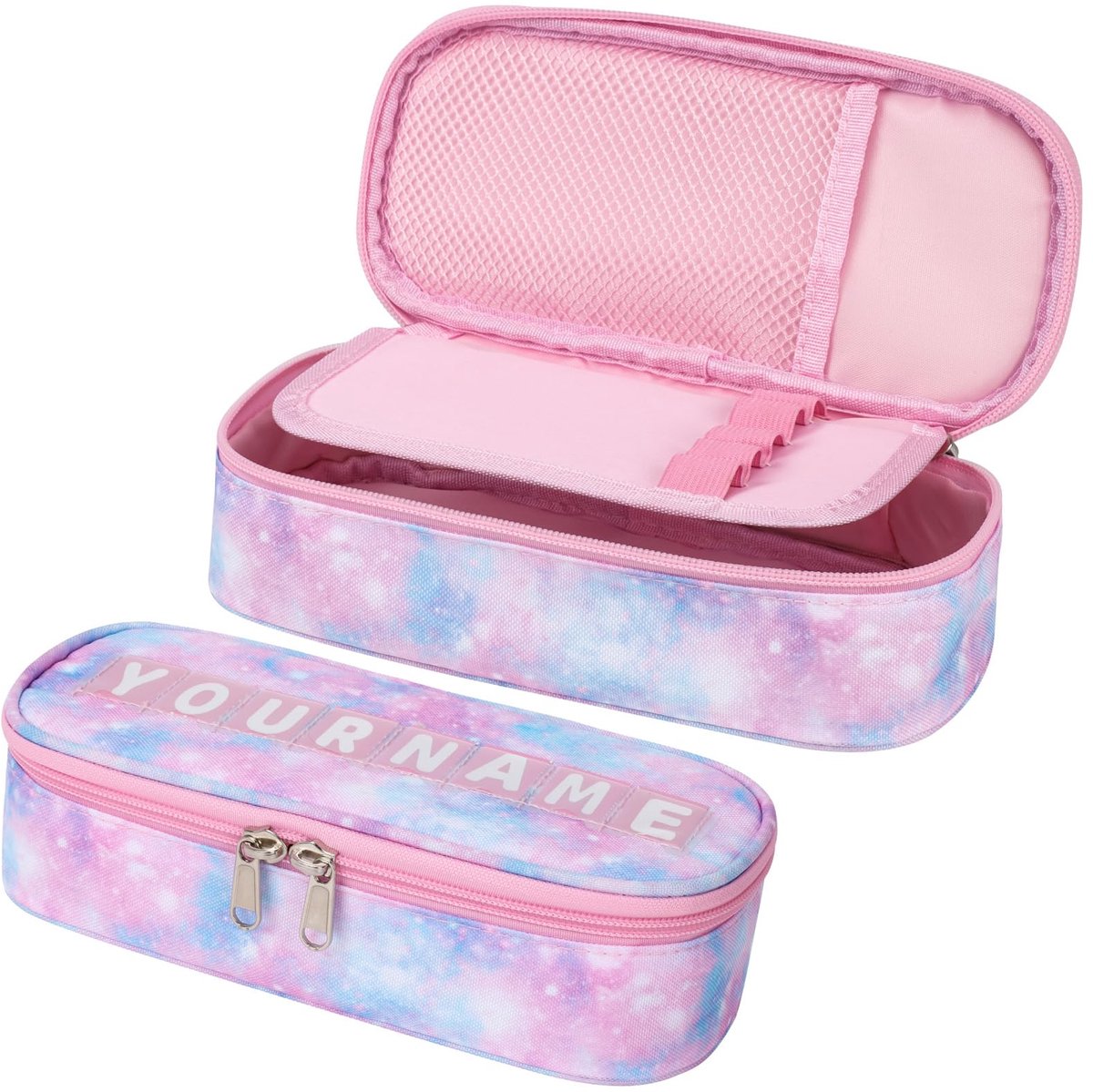 Pennenetui Meisjes - Groot Etui met 2 Vakken & Pennenhouder - Voor School - Roze Batik