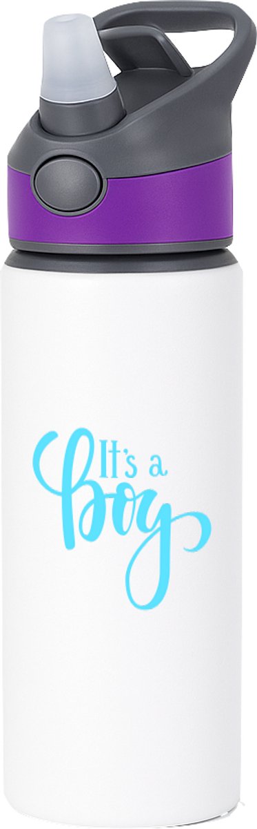 Hacebo® - It's a Boy waterfles met rietje paars - It's a boy - baby's - Jongetje geboorte cadeau - Geboorte jongen cadeau - it's a boy kraam cadeau - Cadeau pakket - babyshower - baby - cadeau - kado - geschenk - gift - water fles - 650ML