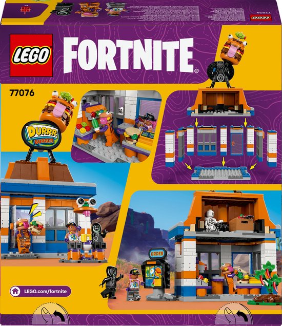 Arrière de la boîte du Restaurant Durrr Burger LEGO, montrant le set et les personnages.