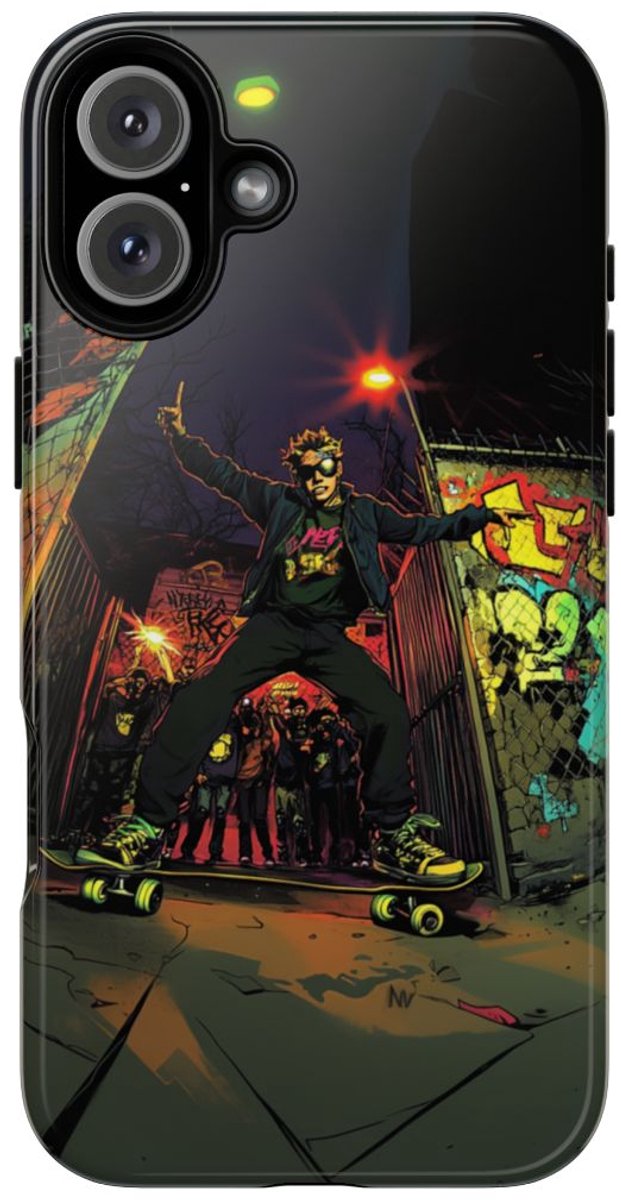 Skateboardtruc in de Nacht met Graffiti – Telefoonhoesje Geschikt voor iPhone 16 Plus