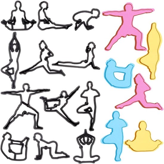 Foto: 12 stijlen yoga body shape cookies cutters diy bakken ambachten keuken gereedschap voor vrouwen polymeer klei oorbel plastic biscuit handgemaakt verjaardag sieraden maken 