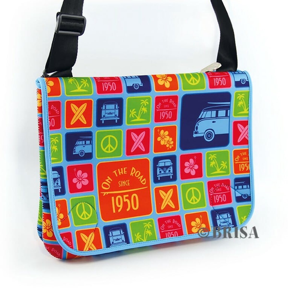 BRISA VW Collection - Volkswagen T1 Bulli Bus neopreen schoudertas voor laptops tot 15,6 inch (groot)