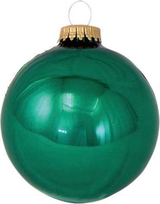 Groene Glanzende Glazen Kerstballen 8 cm doosje van 4 bol