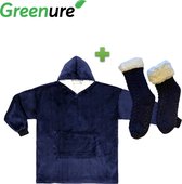 Greenure Hoodie Deken met Sokken Combi Deal Blauw - hoodie blanket - oversized trui - one size fits all - unisex - fleece deken - winter - wollen sokken - deken met mouw - cadeau - knuffeltru