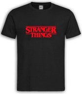 Zwart T shirt met rood "Stranger Things" tekst maat M
