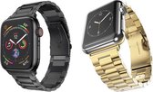 Geschikt voor Apple Watch bandje 38 / 40 / 41 mm - Series 1 2 3 4 5 6 7 SE - 2 pack - Smartwatch iWatch horloge band - 38mm 40mm 41mm - Fungus - RVS metaal - Goud zwart - Schakel