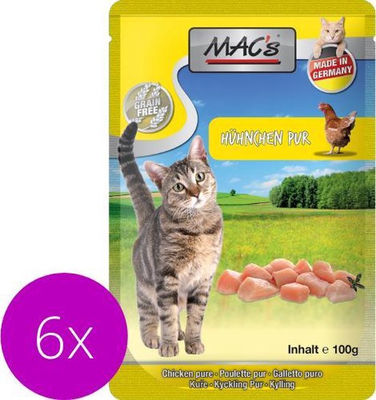 cement kroeg zelf Mac's Kattenvoer Natvoer Maaltijdzakjes - Kip puur - 6 x 100g | bol.com