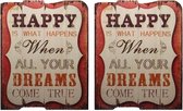 Vintage borden Happy - Wanddecoratie - Set van 2 - 50 cm hoog