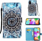 Hoesje mandala blauw Samsung Galaxy A71 - flip book case cover mandala (blauw) met koord en ruimte voor pasjes en print - Hoesje met leuk printje - Book case mandala hoesje voor Sa