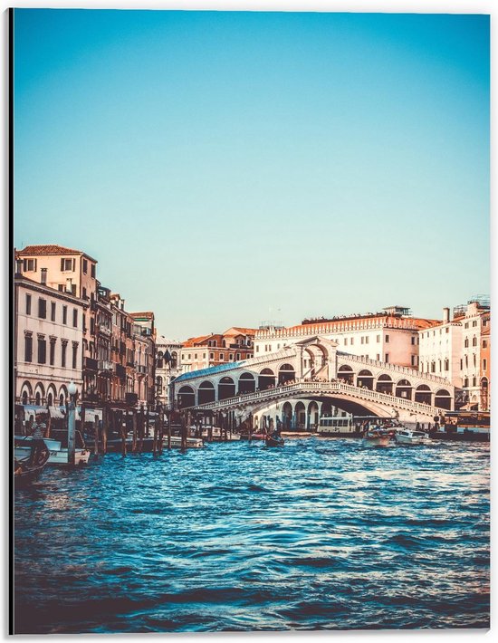 Dibond - Rialtobrug, Venetië - Italië  - 30x40cm Foto op Aluminium (Met Ophangsysteem)