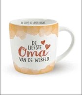 Enjoy Mok - Liefste Oma - Gevuld met bonbons - In cadeauverpakking met gekleurd lint - Met zijden lint met de tekst: "Speciaal voor jou"