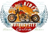 Motor Bike Vintage Rider Motor Cycles Strijk Applicatie 28.2 cm / 19.4 cm / Rood Orange