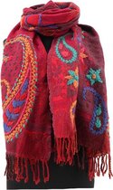 Rode wollen sjaal met paisleymotief - 180 x 70 cm - 100% wol