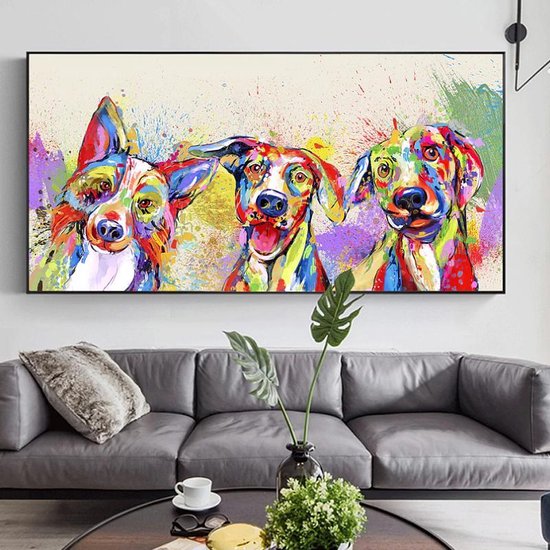 Democratie gen Zoek machine optimalisatie Allernieuwste Canvas Schilderij XL 3 Kleurige Honden - PopArt Modern -  Poster - Dieren... | bol.com