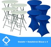 Statafel x 4 + Blauw Statafelrok x 4 – 80 cm Dia x 110 cm hoog – Cocktailtafel – Hoge staan tafel – Breed Blad – Inclusief Blauw Statafelhoes – Staantafelrok Stretch Rok