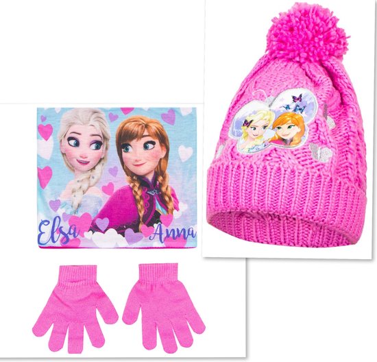 Disney Frozen winterset - muts+col+handschoenen - roze - one size +/- 3-8  jaar | bol.com