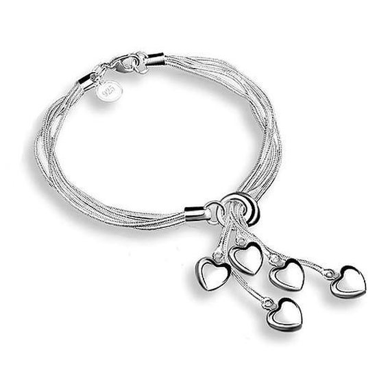 N3 Collecties 925 Sterling Zilveren Armband Voor Meisjes en Vrouwen Multi Lijnen Hart