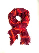 Colourful Women - Zijde/vilt sjaal - Carrépatroon - Bordeaux-koraal - 180x35 cm - Fairtrade !