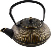 SakuraTea - Theepot - Gietijzer - 0.5L - Goud/Zwart- Gestreept - Inclusief Filter