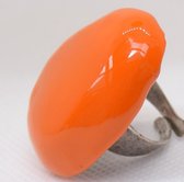 Zeeuws mesje Knaloranje tamelijk grote ovale verstelbare verzilverde ring, designerskwaliteit