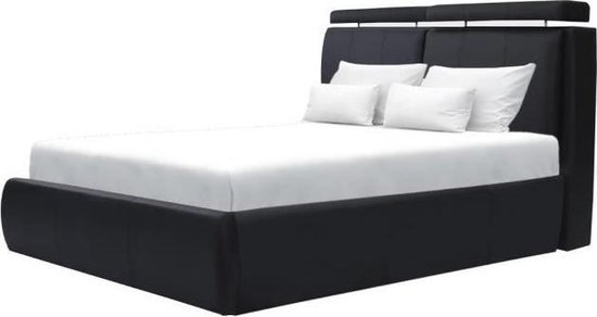 Lit adulte 140 x 190 cm avec tete de lit ajustable - Simili noir - Sommier  inclus - ANDREA | bol.com