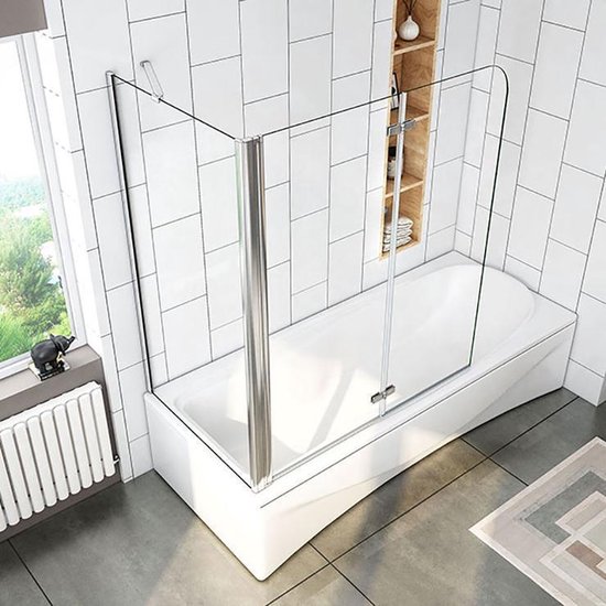 Kermi Vario badklapwand 3-delig 155 cm. kunst. parel Matzilver-Kunststof Glas