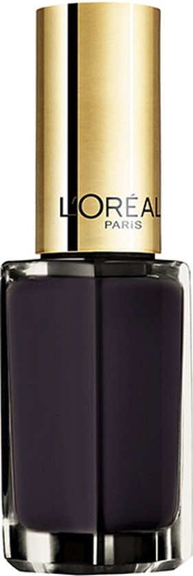 L'Oréal Paris nagellakflesje met een diepe paarse kleur en een gouden dop.