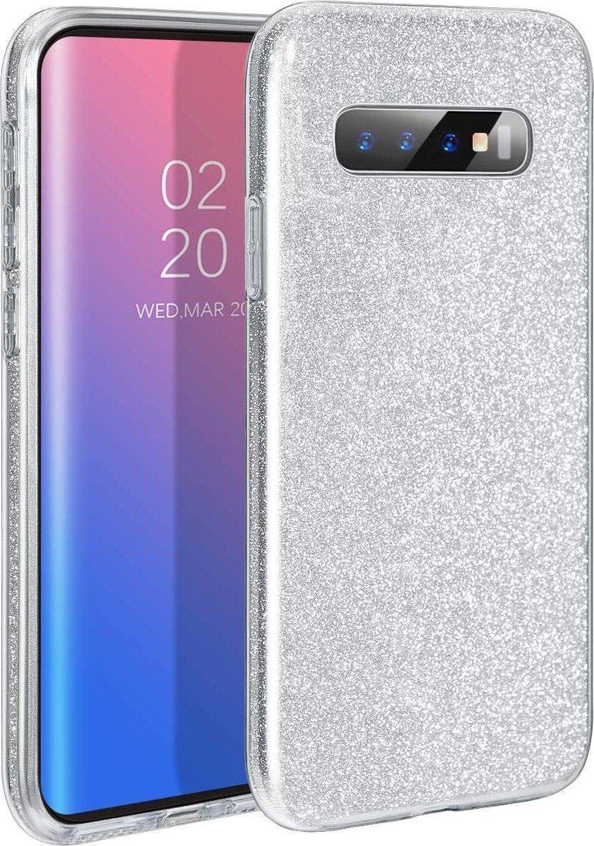 Geschikt voor Samsung Galaxy S10 Plus Backcover - Zilver - Glitter Bling Bling - TPU case
