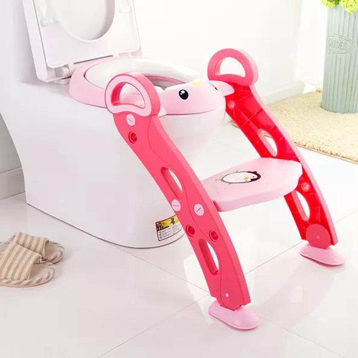 Goedkoopste Universeel Toilet Training met Trapje - Opvouwbaar WC Bril Verkleiner met Handvaten en Opstapje - Zindelijkheid Training - Toilet Bril Zitje - Zacht Rubber Afneembaar en Wasbaar Zitje - Urinoirs voor Peuters Leeftijd 2 tot 7 Jaar - Roze
