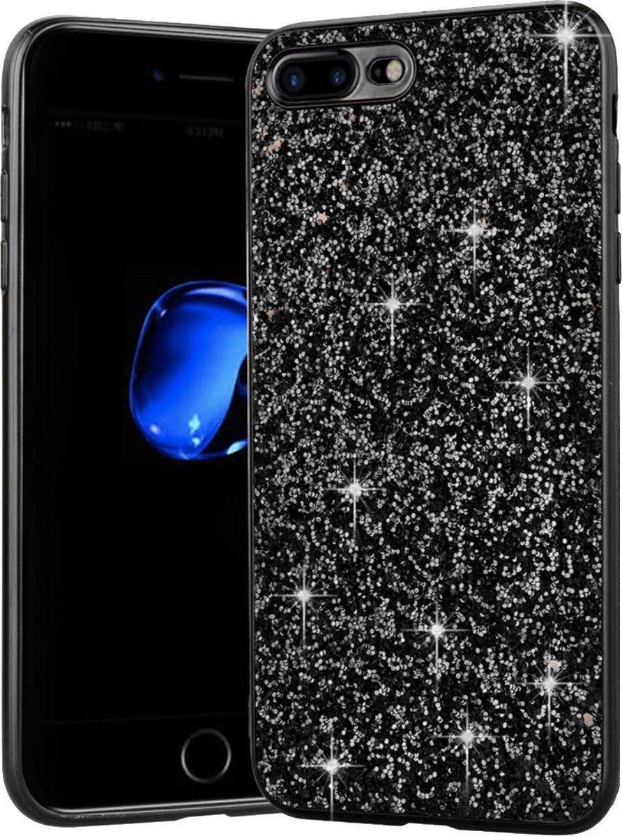 Geschikt voor Apple iPhone 7 - 8 Backcover - Zwart - Glitters - Hard PC Hoesje