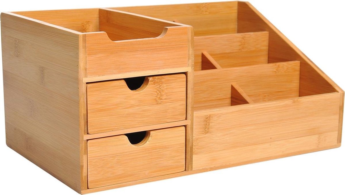 Relaxdays bureau organizer, 3 lades, bamboe, HBD: 21 x 15 x 20 cm, kleine ladeblok werkkamer & kantoor, badkamer, natuur