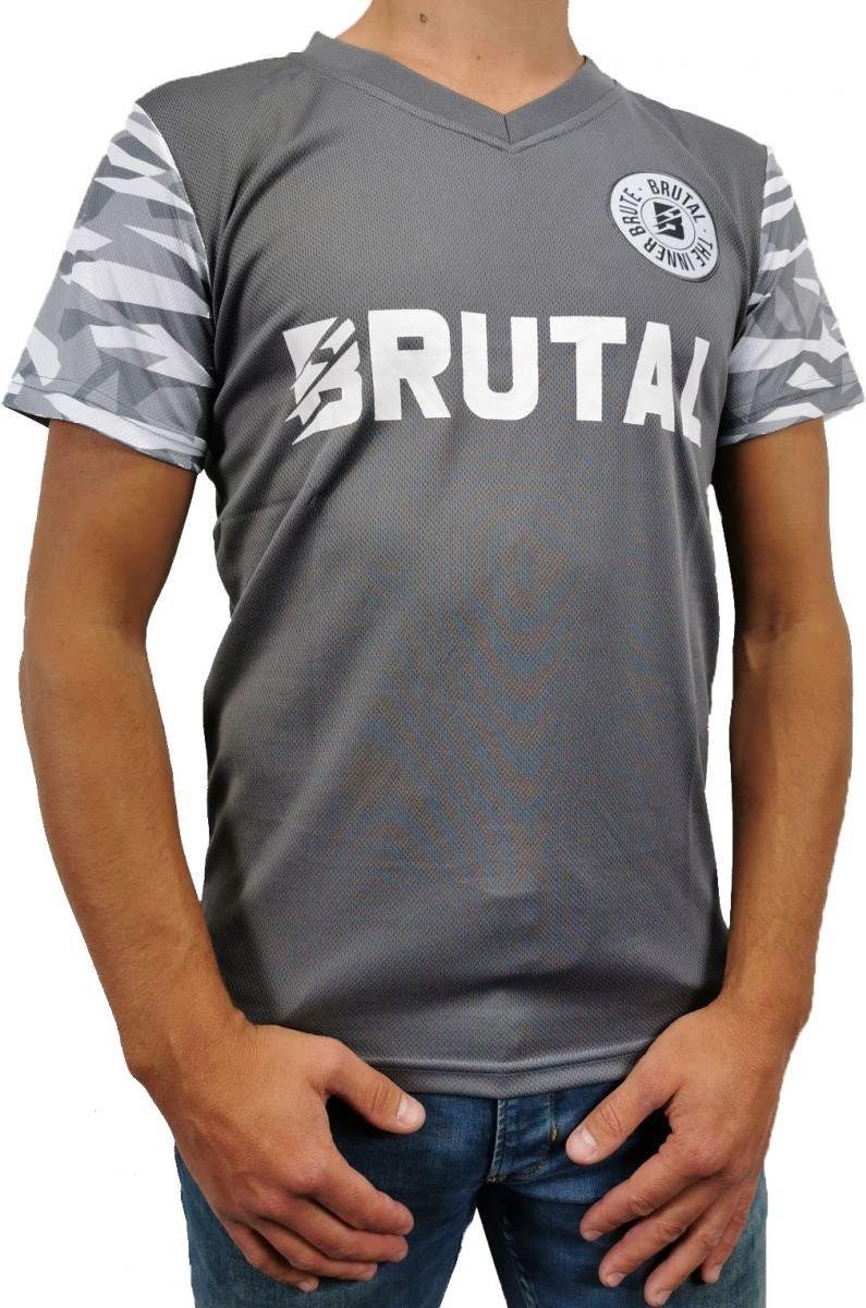 BRUTAL® T Shirt Heren Grijs Wit - Sportshirt Heren - V Hals - Korte Mouw - Met Print - Met Opdruk - Maat XXL