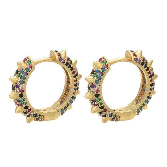 Jobo By JET oorbellen - Goud met spikes en gekleurde diamanten