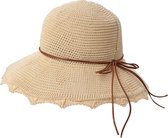 Juleeze Hoed Dames JZHA0047BE Ø58 cm Beige Papier Rond Strik Zonnehoed Zomerhoed Strandhoed