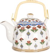 Clayre & Eef Theepot met Filter 18*14*12 cm / 800 ml Meerkleurig Porselein Rond Bloemen Theekan Japanse Theepot Chinese Theepot