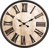 Clayre & Eef Wandklok 5KL0126 Ø 76*5 cm / 1*AA Bruin Hout / metaal Rond Honingraat Muurklok Hangklok,Muurklok,Hangklok,Keukenklok