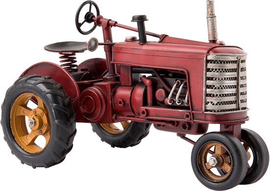 Clayre & Eef Decoratie Miniatuur Tractor 27*15*18 cm Rood Ijzer Miniatuur Auto Decoratie Modelauto