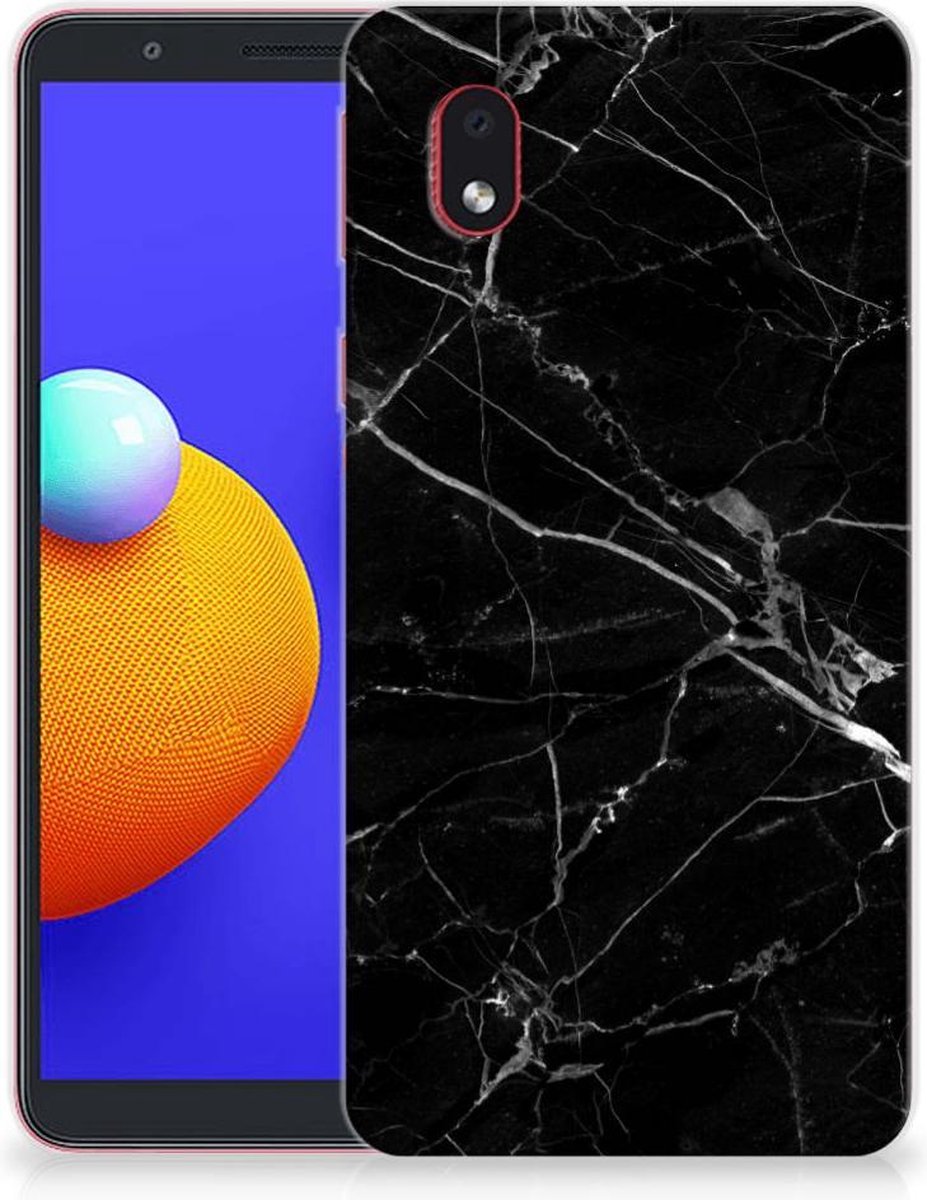 Samsung Galaxy A01 Core TPU Siliconen Hoesje Marmer Zwart - Origineel Cadeau Vader