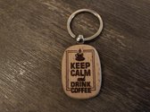 SLEUTELHANGER | "KEEP CALM AND DRINK COFFEE" | RECHTHOEK | HOUT | 4,5CM